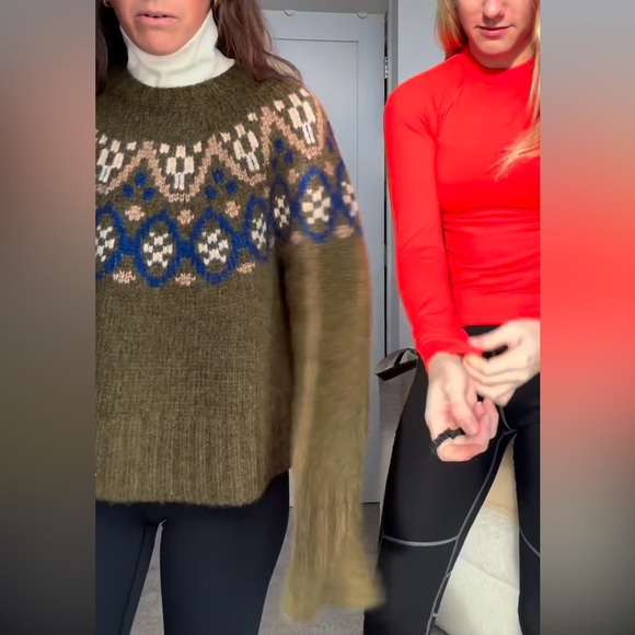 ISO ME+EM Olive Green Alpaca Cotton Jacquard Jumper - Picture 2 of 6